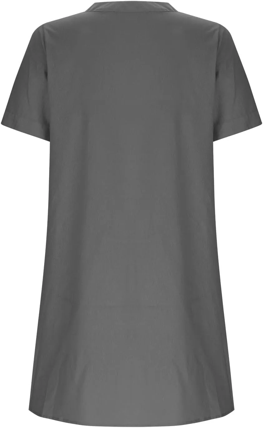 Womens Button Down Shirt Dresses Summer Lightweight Casual Beach Vacation V-Neck Short Sleeve Mini Dress