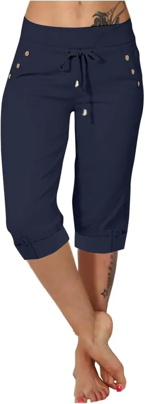 Women's Capris Lightweight Sweatpants Joggers High Waisted Athletic Lounge Pants Ladies Drawstring Crop Trousers