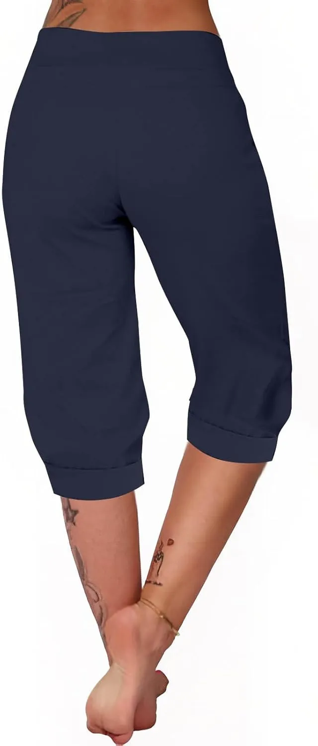 Women's Capris Lightweight Sweatpants Joggers High Waisted Athletic Lounge Pants Ladies Drawstring Crop Trousers