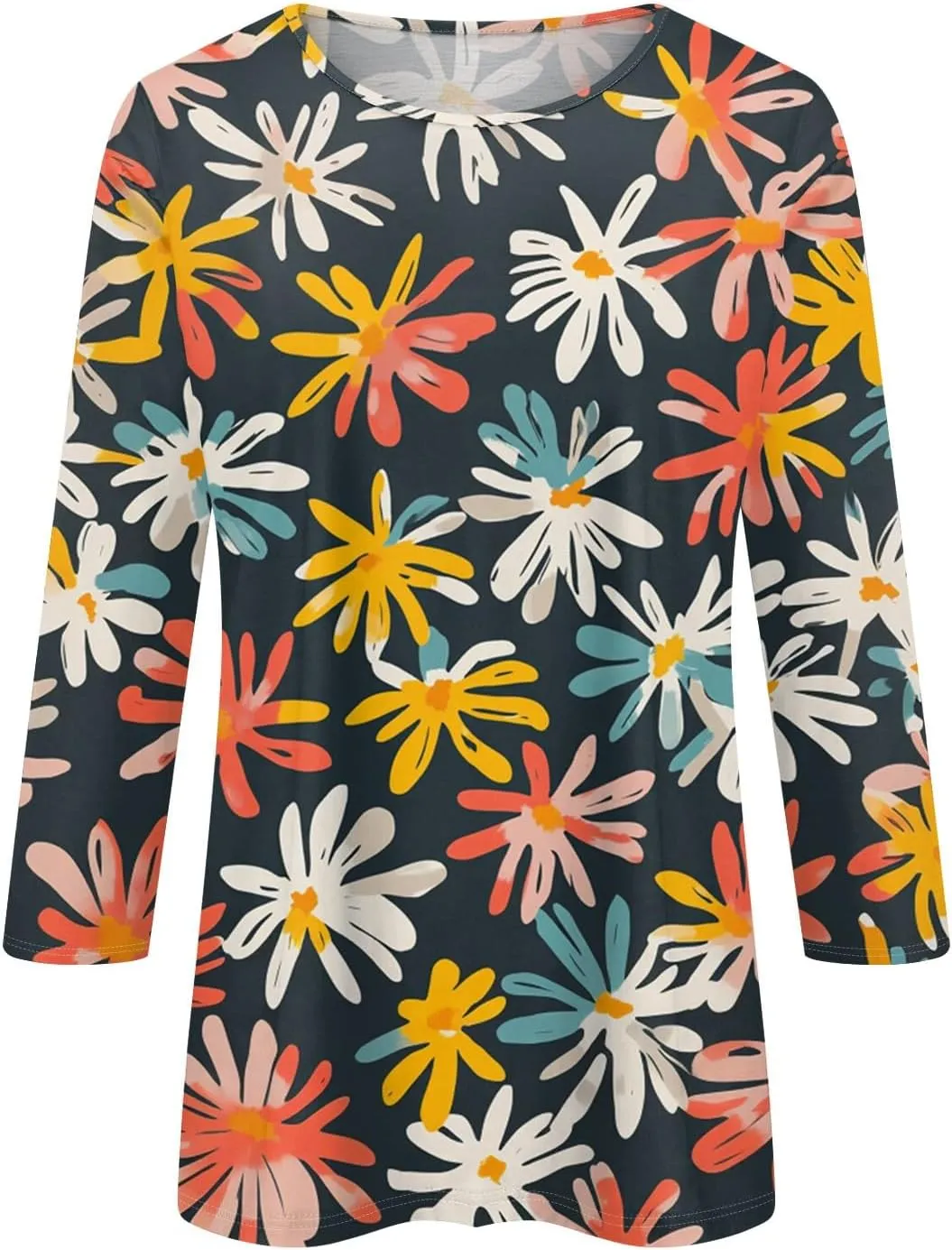 Women's Casual 3/4 Sleeve T-Shirts Round Neck Cute Tunic Tops Basic Tees Blouses Summer Fashion Tee Top