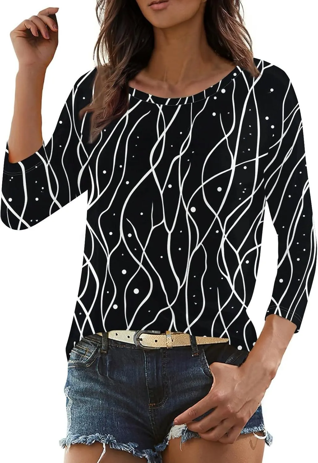 Women's Casual 3/4 Sleeve T-Shirts Round Neck Cute Tunic Tops Basic Tees Blouses Summer Fashion Tee Top