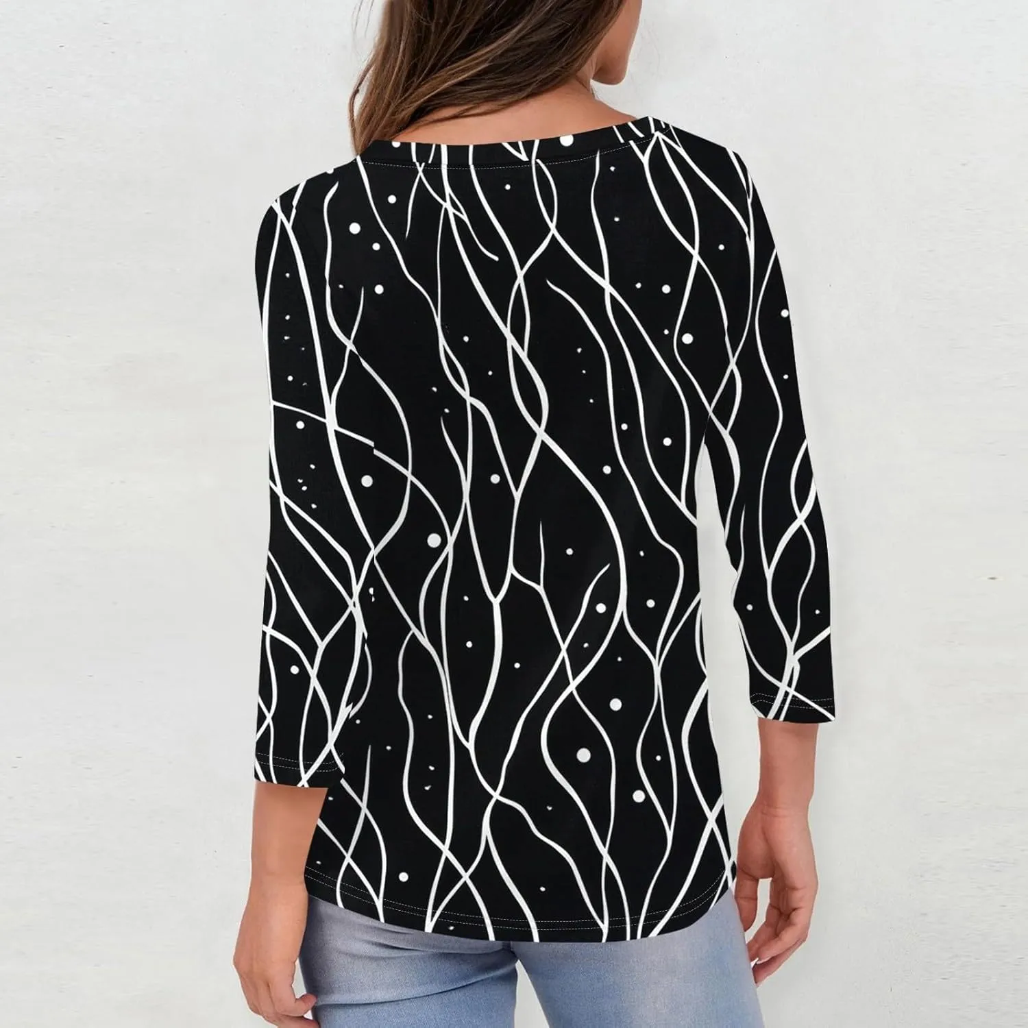 Women's Casual 3/4 Sleeve T-Shirts Round Neck Cute Tunic Tops Basic Tees Blouses Summer Fashion Tee Top