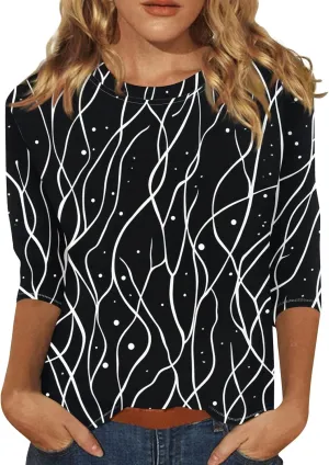 Women's Casual 3/4 Sleeve T-Shirts Round Neck Cute Tunic Tops Basic Tees Blouses Summer Fashion Tee Top