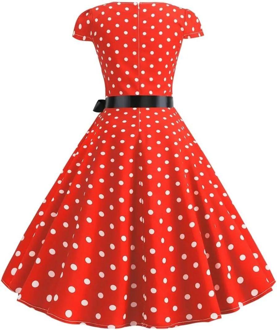 Women's Casual Dresses 1950s Vintage Audrey Hepburn Style Cocktail Swing Dress Short Sleeve Prom Party Gowm