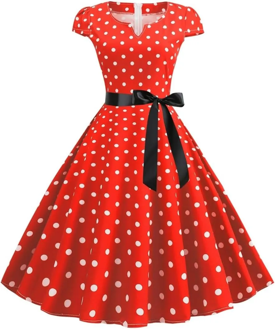 Women's Casual Dresses 1950s Vintage Audrey Hepburn Style Cocktail Swing Dress Short Sleeve Prom Party Gowm