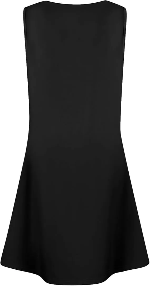 Women's Casual Front Pleated Sleeveless Tank Dress Summer Crew Neck Tshirt Dress Beach Vacation A Line Sundress