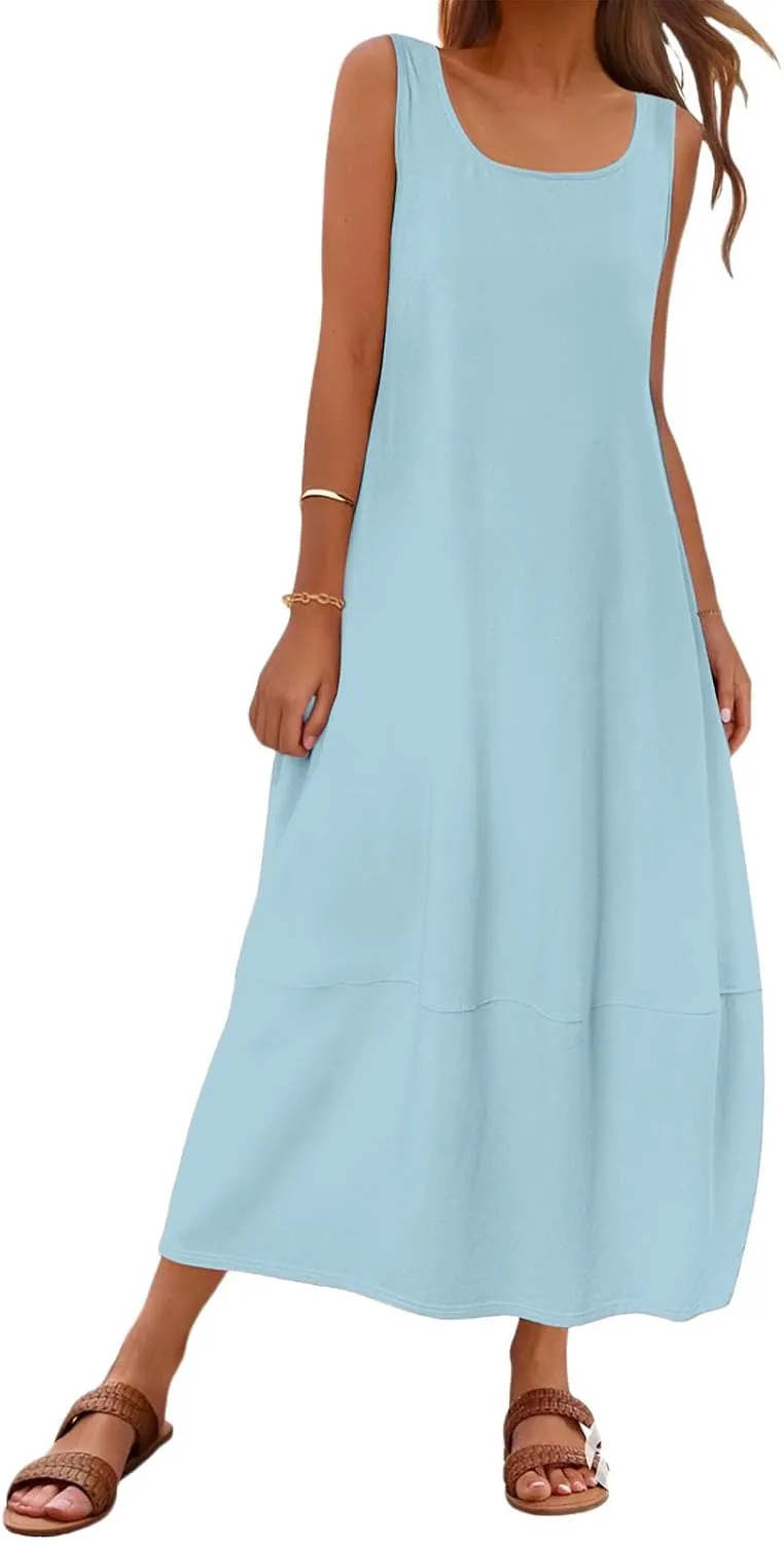 Women's Casual Maxi Sundress 2025 Scoop Neck Sleeveless Tank Dress Summer Long Travel Vacation Beach Sundress
