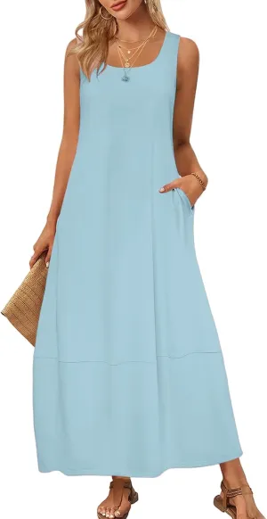 Women's Casual Maxi Sundress 2025 Scoop Neck Sleeveless Tank Dress Summer Long Travel Vacation Beach Sundress