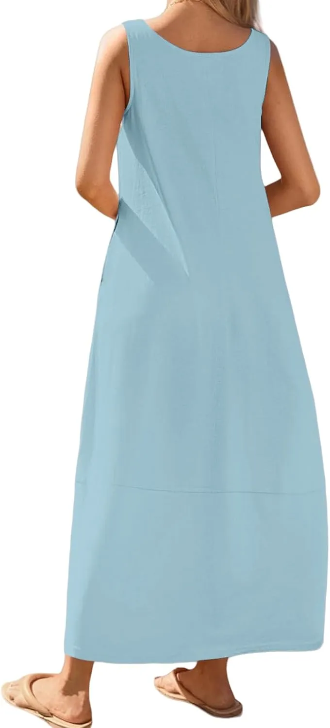 Women's Casual Maxi Sundress 2025 Scoop Neck Sleeveless Tank Dress Summer Long Travel Vacation Beach Sundress