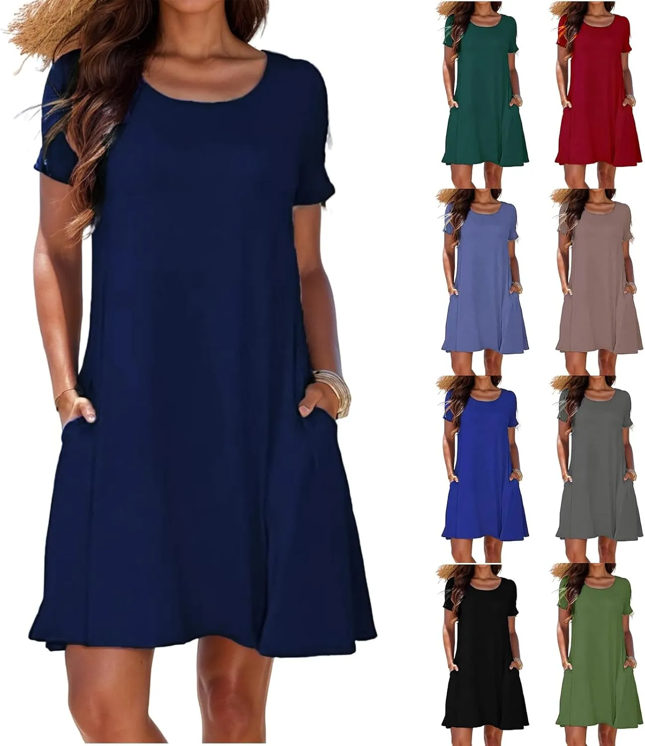 Womens Casual T Shirt Dress Summer Short Sleeve Swing Sundresses Swimsuit Coverup with Pockets