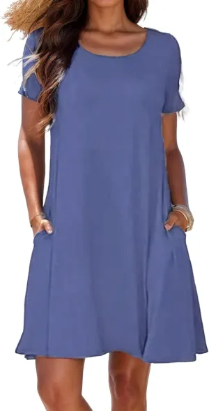 Womens Casual T Shirt Dress Summer Short Sleeve Swing Sundresses Swimsuit Coverup with Pockets