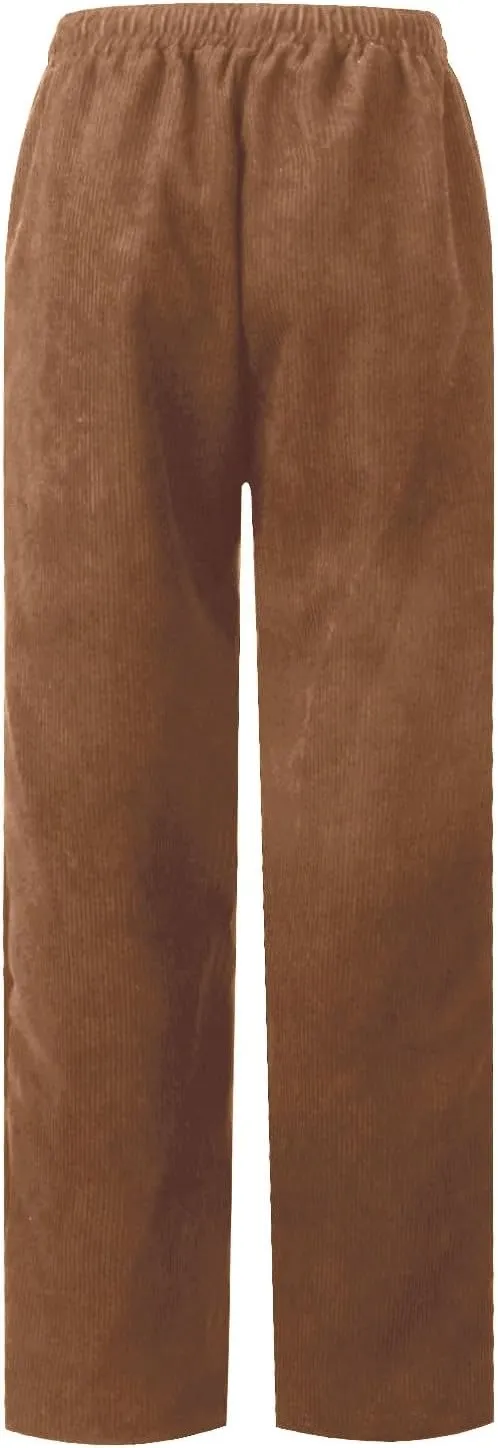 Women's Corduroy Pants Casual Drawstring Elastic High Waist Straight Leg Bottoms Fall Winter Comfy Trousers
