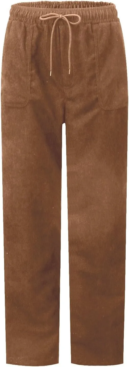Women's Corduroy Pants Casual Drawstring Elastic High Waist Straight Leg Bottoms Fall Winter Comfy Trousers