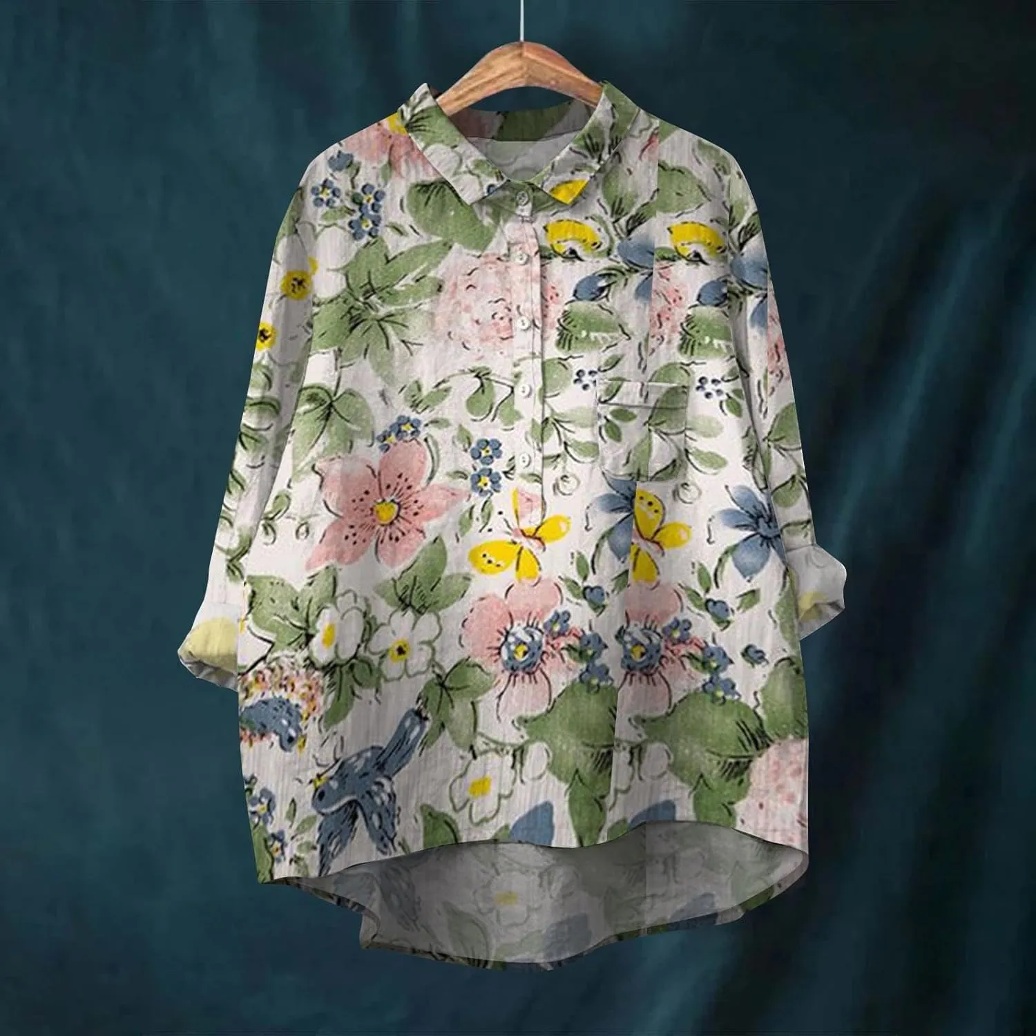 Womens Cotton Button Down Shirts Long Sleeve Collared Tops Work Office Blouse Shirt Summer Tops Casual Tunic Blouse