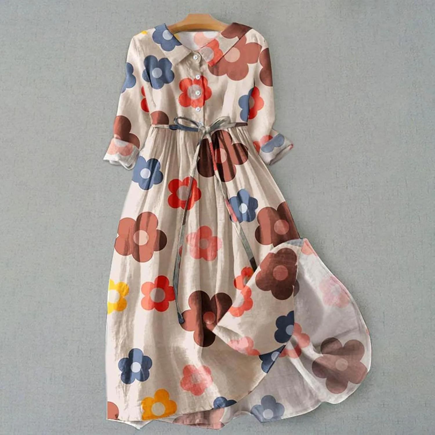 Women's Cotton Linen Dresses Summer Half Sleeve A Line Comfy Maxi Dress Casual Loose Fit Trendy Vacation Clothes