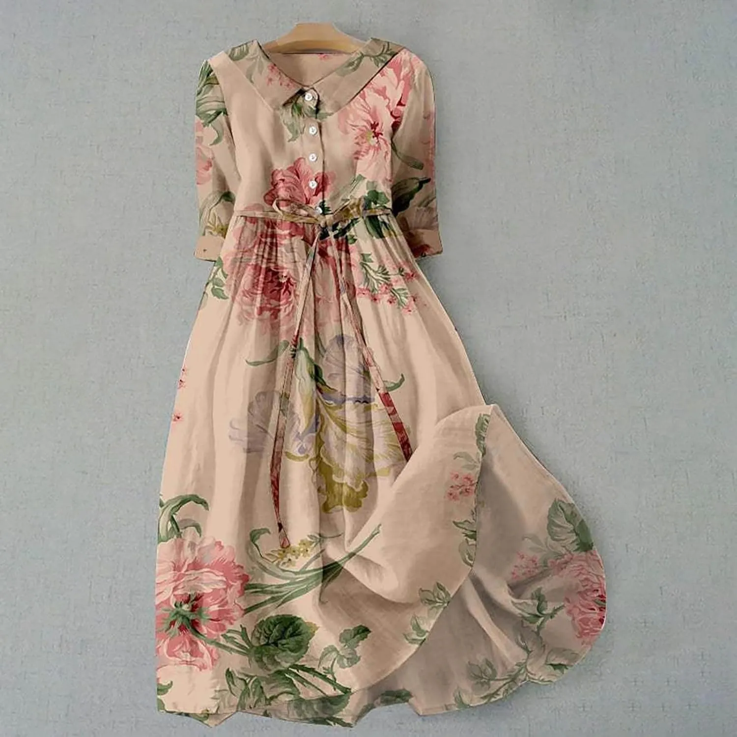 Women's Cotton Linen Dresses Summer Half Sleeve A Line Comfy Maxi Dress Casual Loose Fit Trendy Vacation Clothes
