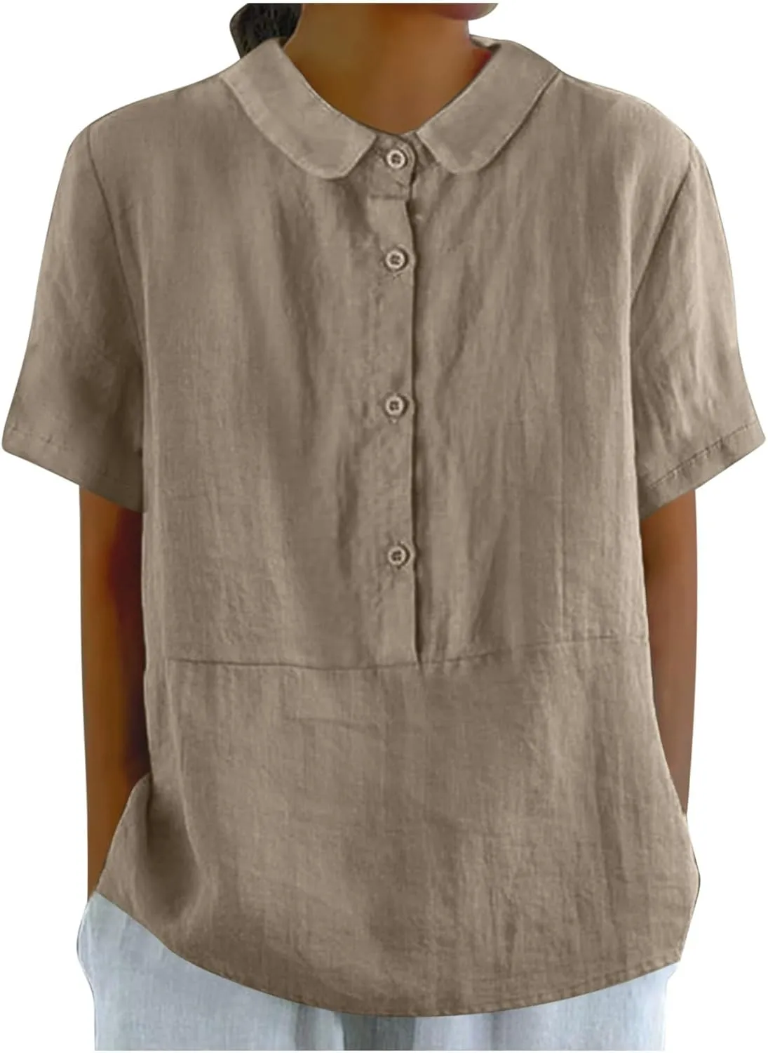 Womens Cotton Linen Short Button Down Linen Shirt Short Sleeve Cotton Blouse Summer Casual Loose Fit Beach Tops