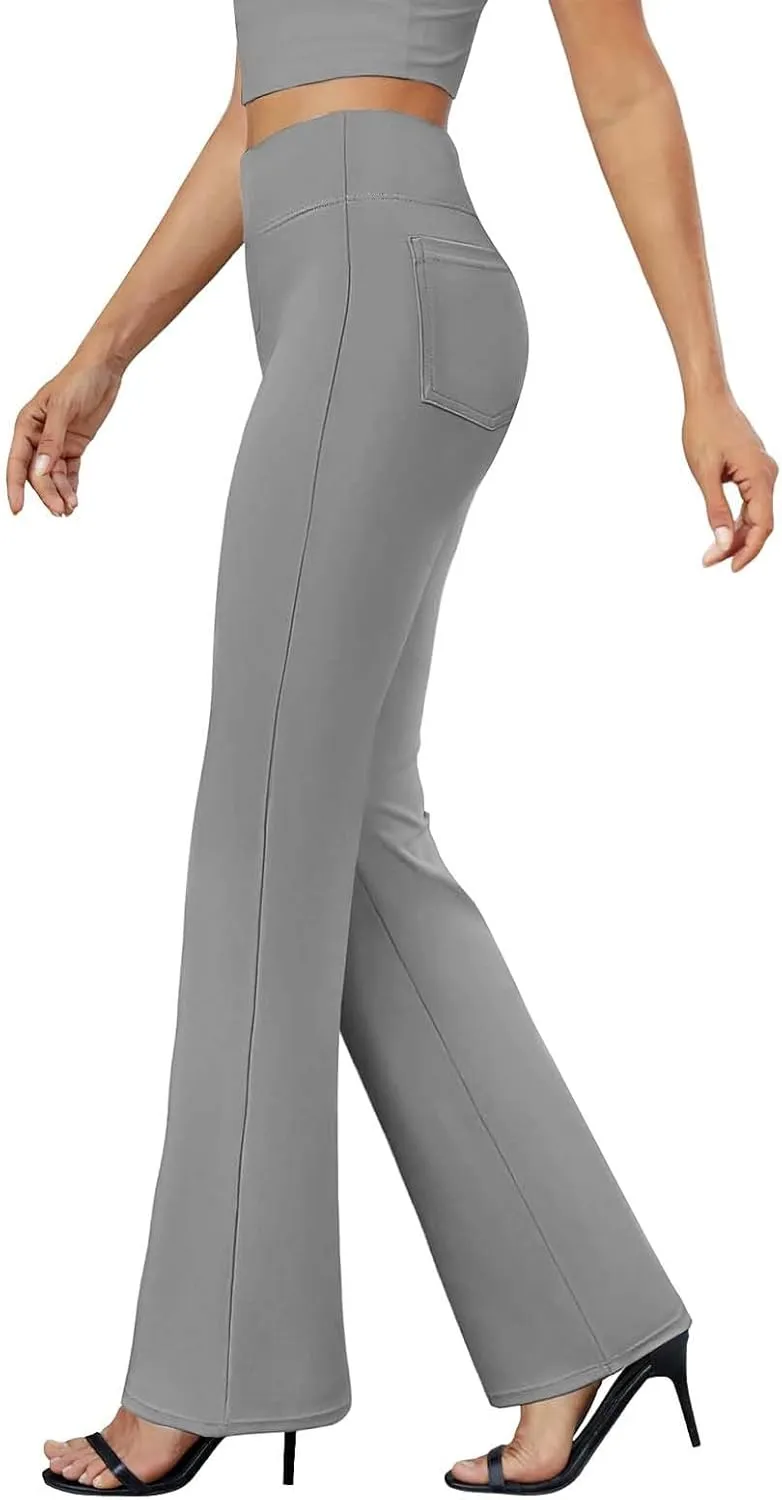 Womens Dress Pants Stretchy High Waisted Bell-Bottoms Slacks Office Business Casual Bootcut Trousers with Pockets