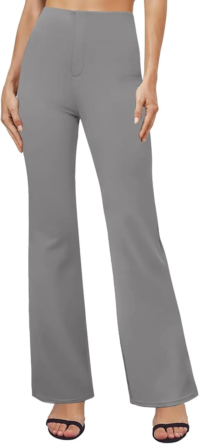 Womens Dress Pants Stretchy High Waisted Bell-Bottoms Slacks Office Business Casual Bootcut Trousers with Pockets