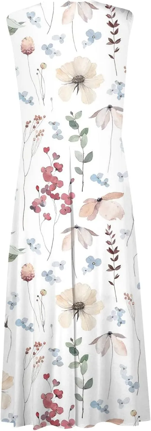 Womens Dresses Flowy Ruched Sleeveless Boho Dress Wrap V Neck Floral Print Beach Dresses Elegant Sundresses