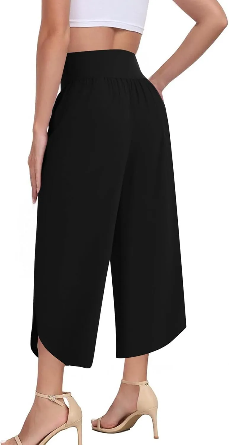 Women's Dressy Capri Pants Stylish Wide Leg Trousers with Pockets High Waist Casual Below Knee Wide Leg Shorts