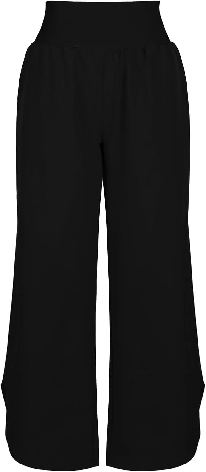 Women's Dressy Capri Pants Stylish Wide Leg Trousers with Pockets High Waist Casual Below Knee Wide Leg Shorts