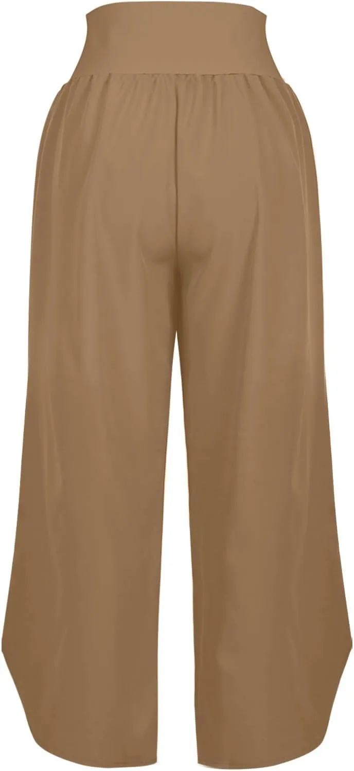 Women's Dressy Capri Pants Stylish Wide Leg Trousers with Pockets High Waist Casual Below Knee Wide Leg Shorts