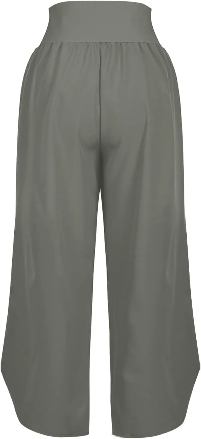Women's Dressy Capri Pants Stylish Wide Leg Trousers with Pockets High Waist Casual Below Knee Wide Leg Shorts