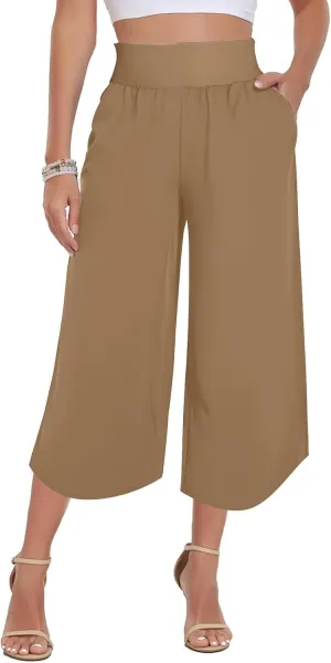 Women's Dressy Capri Pants Stylish Wide Leg Trousers with Pockets High Waist Casual Below Knee Wide Leg Shorts