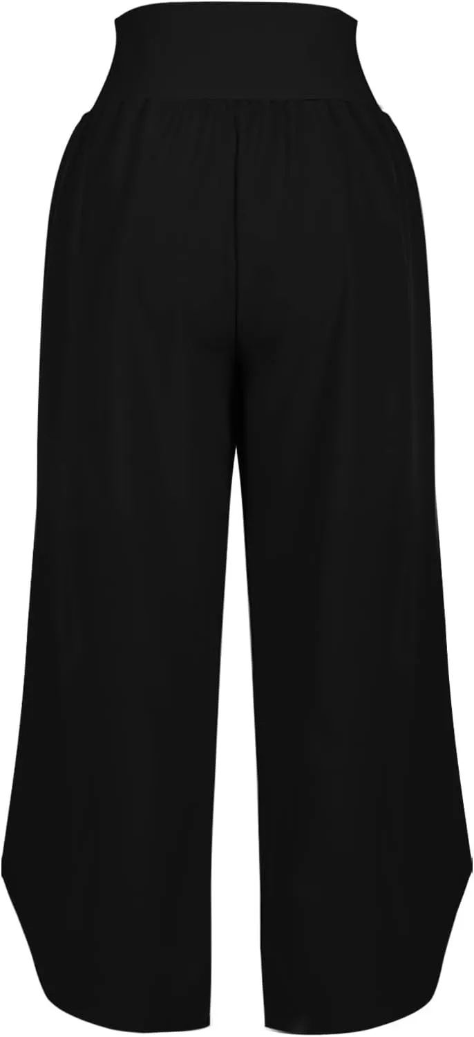 Women's Dressy Capri Pants Stylish Wide Leg Trousers with Pockets High Waist Casual Below Knee Wide Leg Shorts
