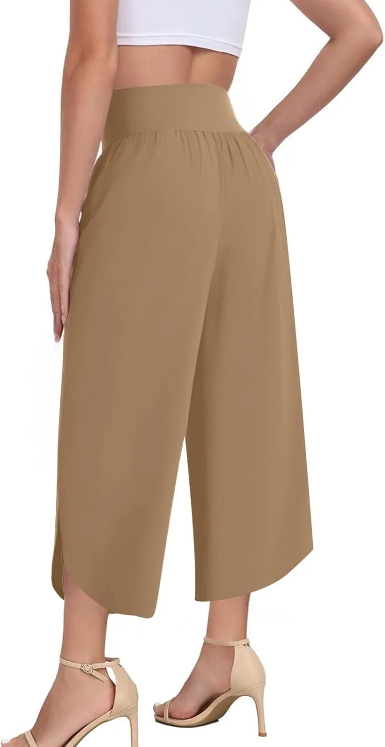 Women's Dressy Capri Pants Stylish Wide Leg Trousers with Pockets High Waist Casual Below Knee Wide Leg Shorts