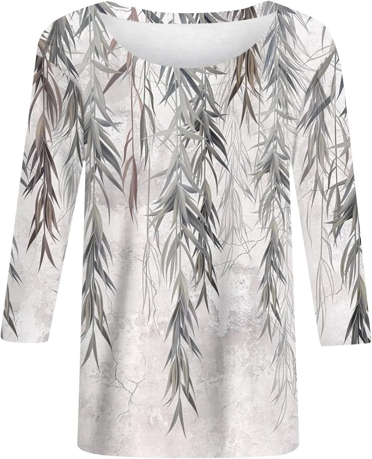 Womens Fall Tops Crew Neck Cute Tshirts 3/4 Length Sleeve Floral Print Loose Blouses Dressy Casual 2024 Pullover
