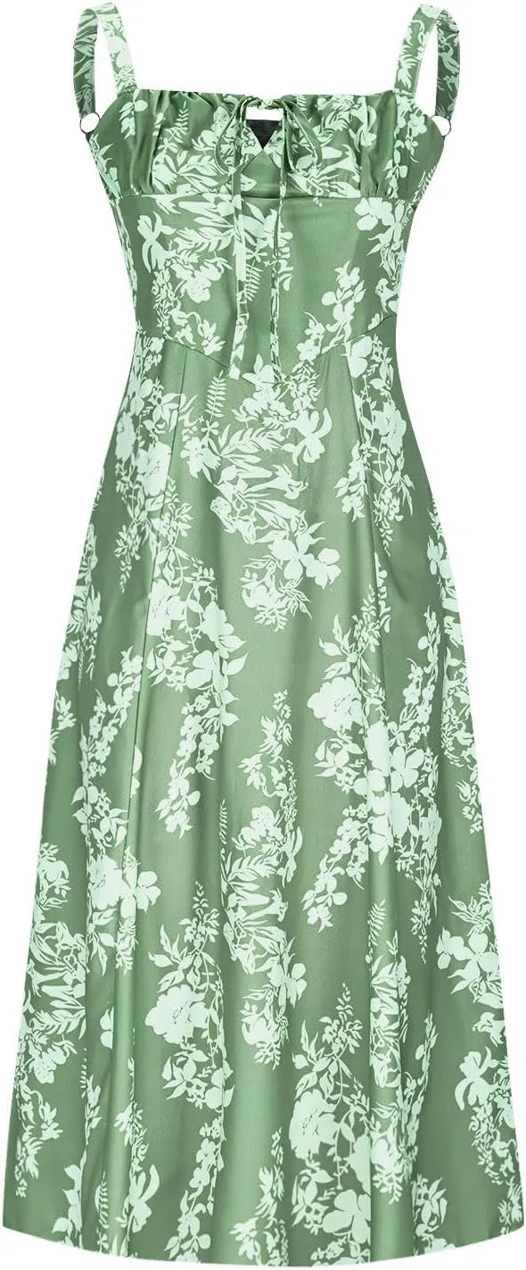 Women's Fashion Dress Summer Floral Print Sleeveless Low Collar Beach Dresses Sexy Side Slit Hem Holiday Dress
