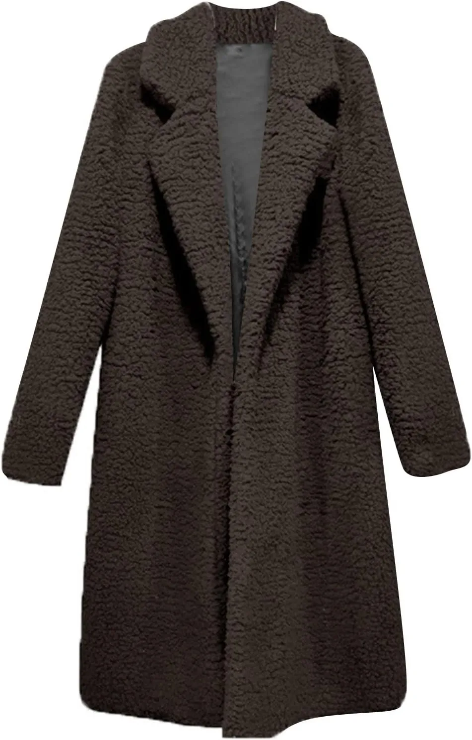 Womens Fashion Solid Length Wool Coat Long Sleeve Open Front Outwear Casual Warm Loose Overcoat Outdoor Winter Clothes