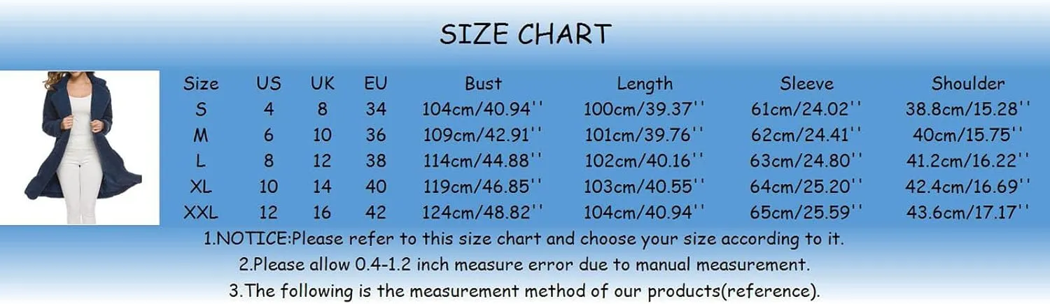 Womens Fashion Solid Length Wool Coat Long Sleeve Open Front Outwear Casual Warm Loose Overcoat Outdoor Winter Clothes