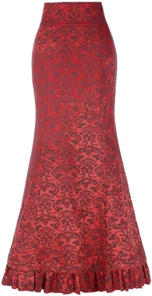 Women's Fishtail Ruffle Skirt Retro High Waist Bodycon Mermaid Long Skirts Elegant Lace Up Evening Party Dress