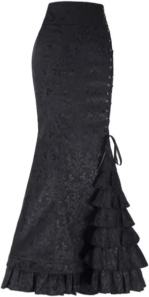 Women's Fishtail Ruffle Skirt Retro High Waist Bodycon Mermaid Long Skirts Elegant Lace Up Evening Party Dress