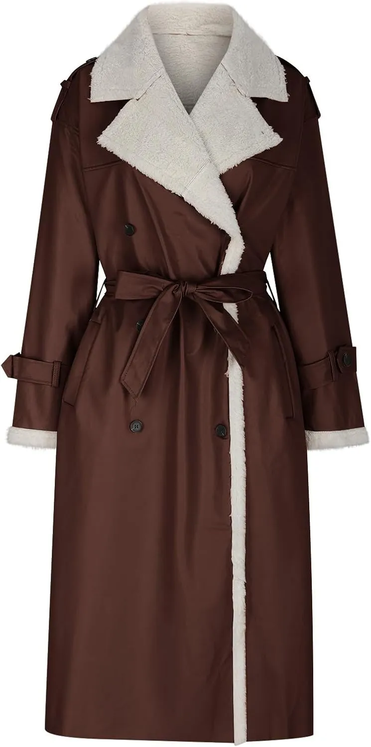 Women's Fleece Lined Overcoat Trendy Long Coats Sherpa Parka Jacket Warm Tops Sweater Plush Outerwear