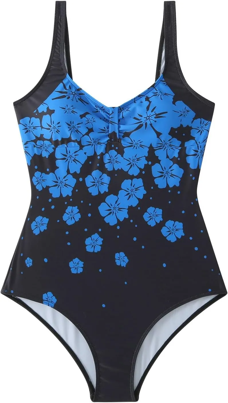 Womens Floral Printed Swimsuit One Piece Modest Bathing Suit Strap Backless Padded Swimwear Summer Athletic Clothes