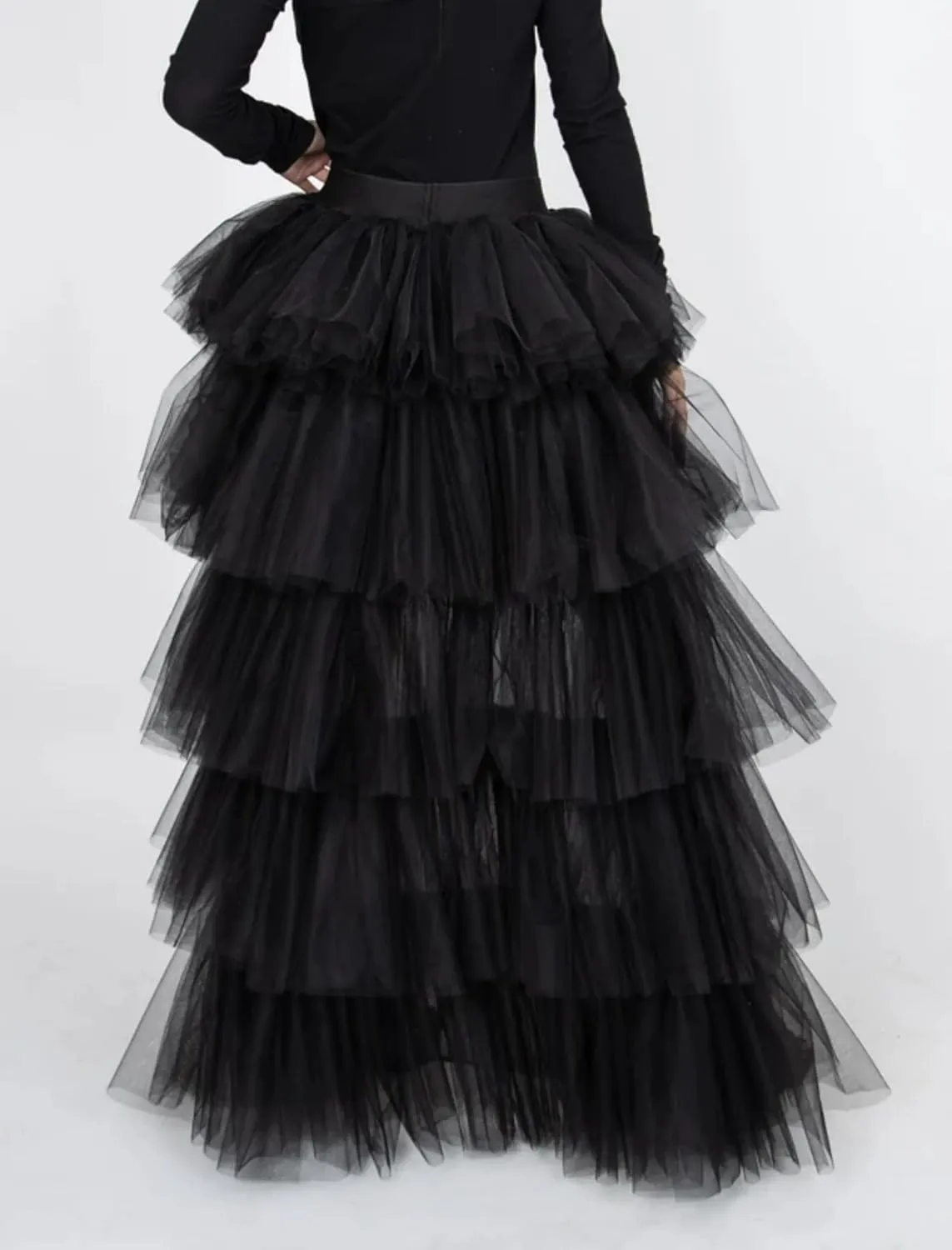 Women's High Low Tutu Skirts Sweet Elastic Waist Tulle Layered Ruffles Mesh Long Tiered Skirt