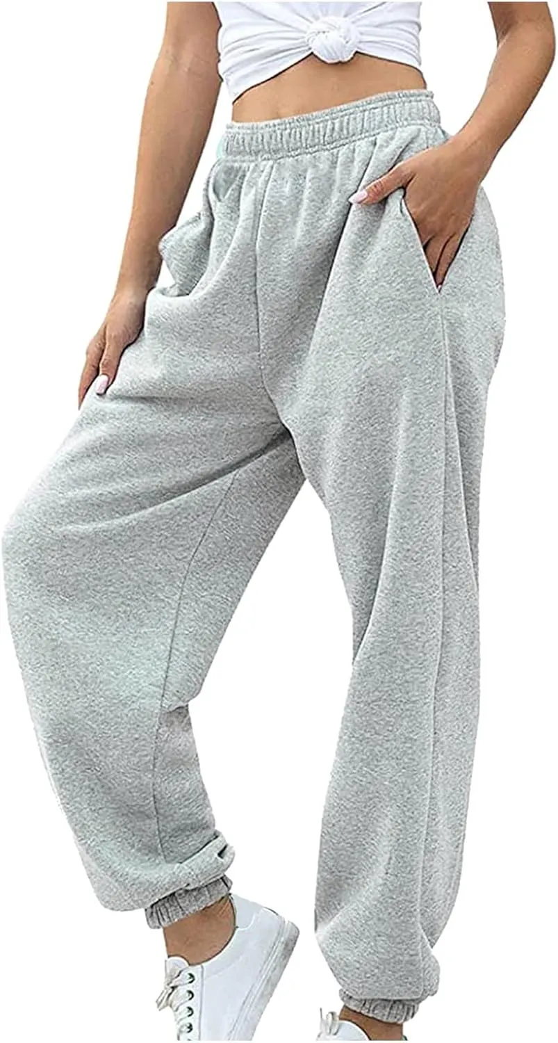 Women's High Waisted Sweatpants Cinch Bottom Sporty Active Joggers Pants Workout Baggy Lounge Bottoms with Pockets