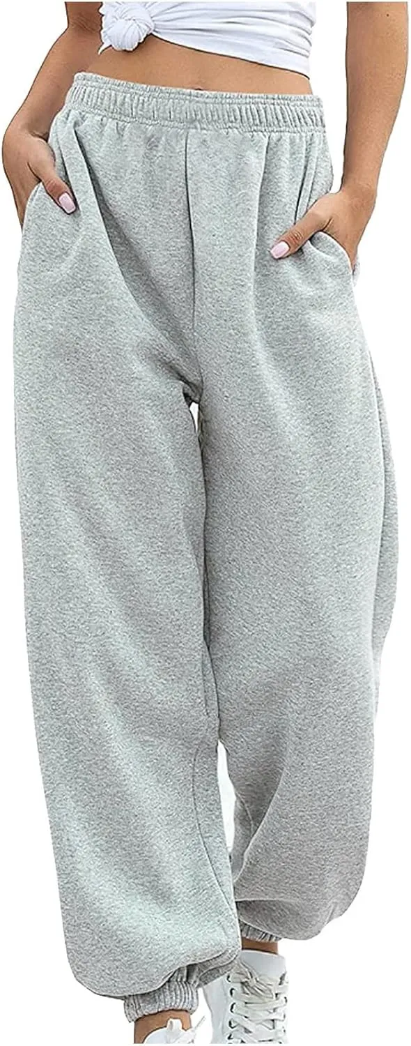 Women's High Waisted Sweatpants Cinch Bottom Sporty Active Joggers Pants Workout Baggy Lounge Bottoms with Pockets
