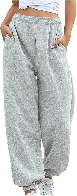 Women's High Waisted Sweatpants Cinch Bottom Sporty Active Joggers Pants Workout Baggy Lounge Bottoms with Pockets