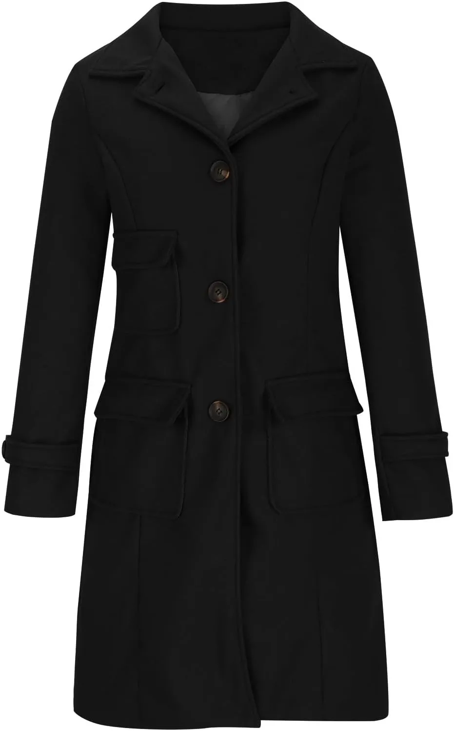 Womens Jacket Wool Blend Coats Vintage Single Breasted Lapel Overcoat Long Sleeve Casual Slim Fit Button Cardigan