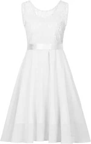Womens Lace Patchwork Cocktail Dress Wedding Guest Prom Party Homecoming A-Line Swing Dress Fashion Sundress