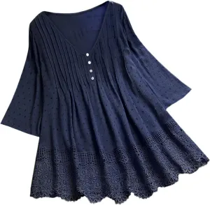 Womens Linen Shirts V Neck Button Blouses Boho Beach Tee Tops Short Sleeve Loose Tunic Tops