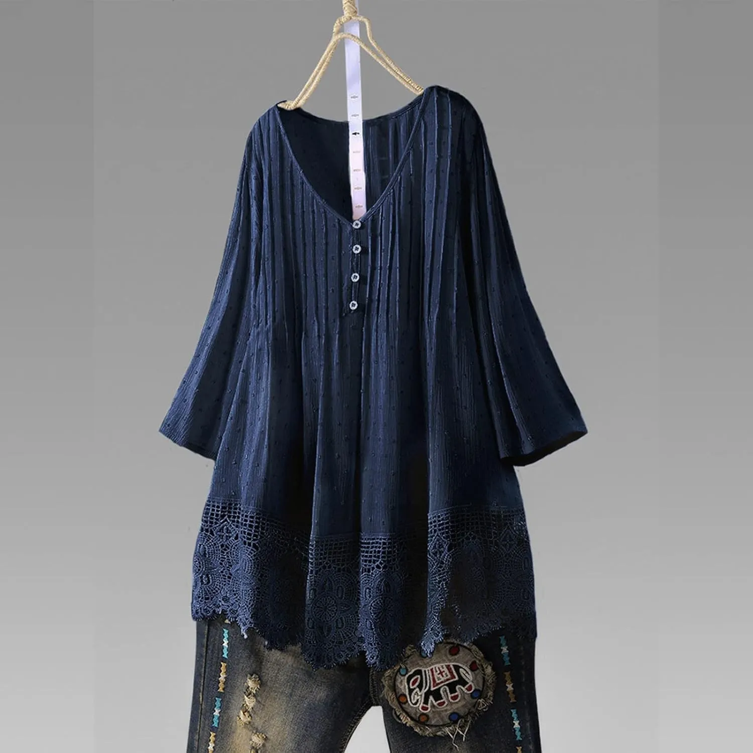 Womens Linen Shirts V Neck Button Blouses Boho Beach Tee Tops Short Sleeve Loose Tunic Tops