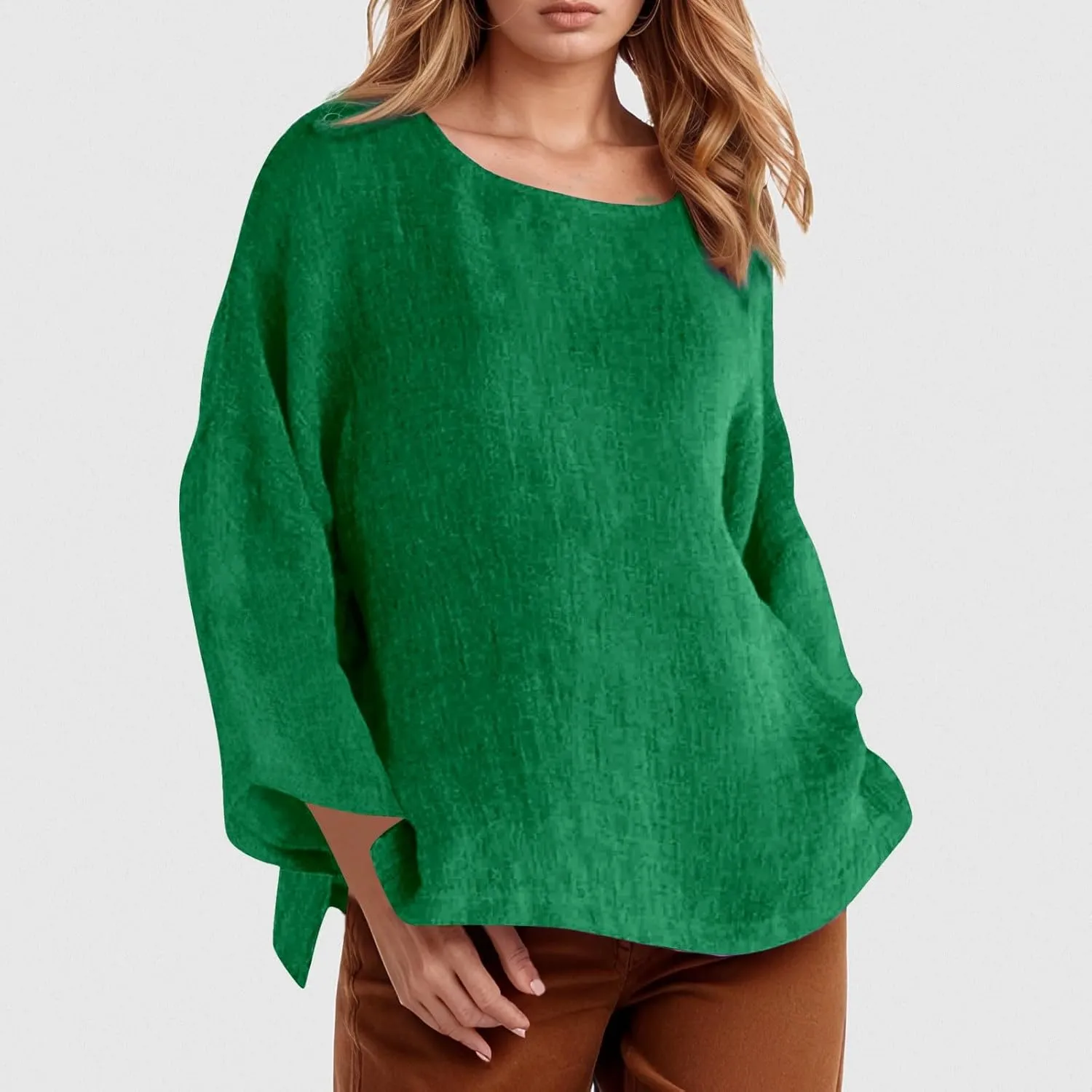 Women's Linen Shirts V-Neck Button Down Blouses Collared 2025 Fashion Tops Long Sleeve Loose Fit T Shirt