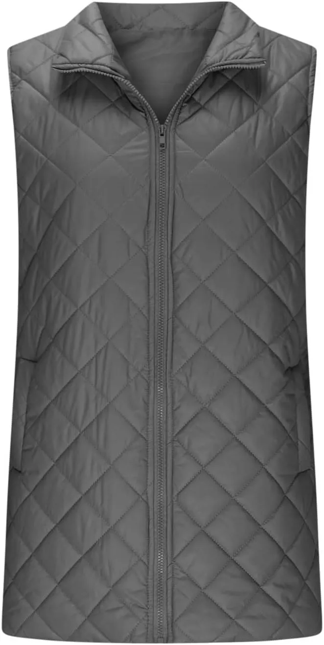 Womens Long Puffer Vest 2024 Sleeveless Zip Up Vest Long Winter Vest Quilted Down Coat Lightweight Trendy Vest Jacket