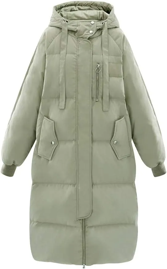 Women's Long Quilted Outerwear Down Jacket Outerwear Heavyweight Winter Down Parka Puffer Jacket (Color : Green, Size : Medium)